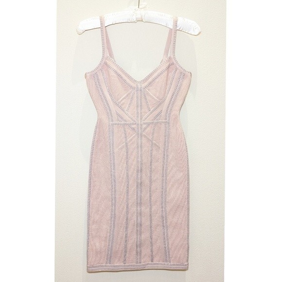 NEW Herve Leger Elissa Classic Bodycon Dress in Pink - Picture 6 of 13